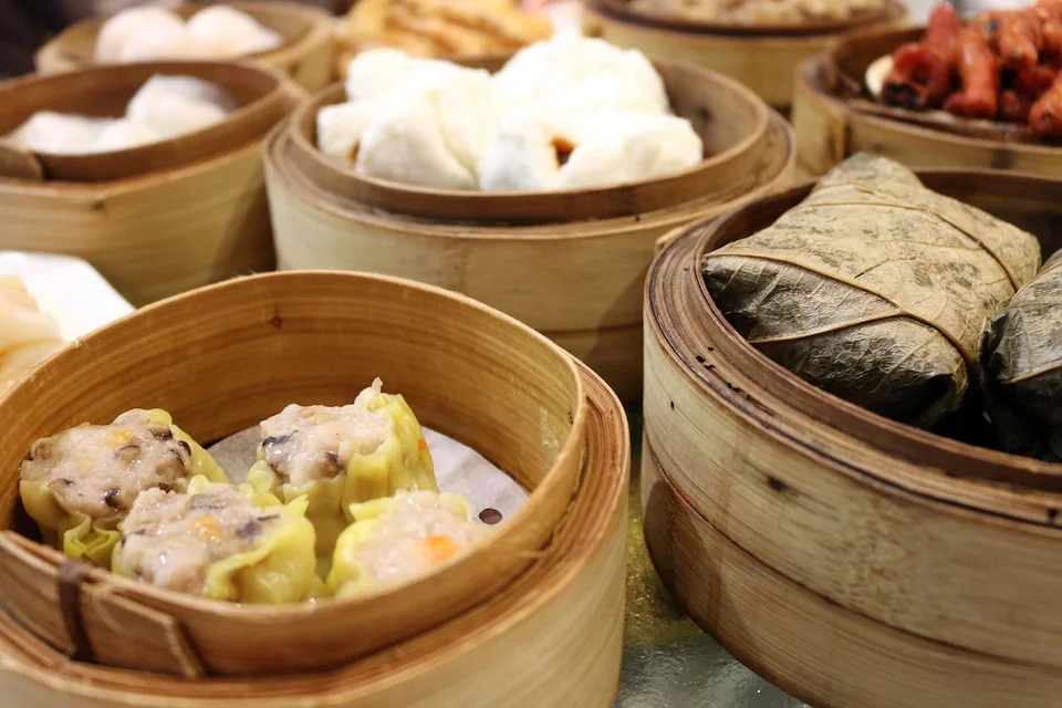 various dumplings in baskets