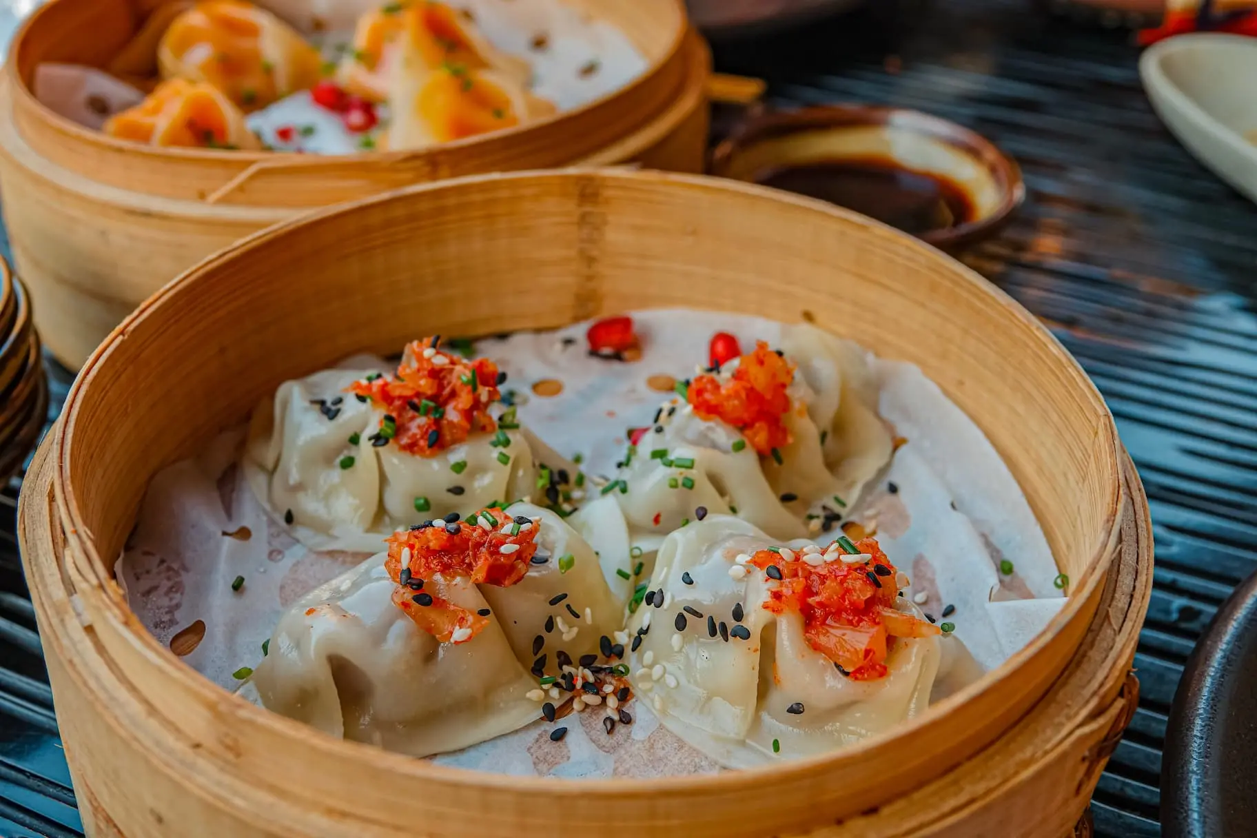 dumplings in steamer basket